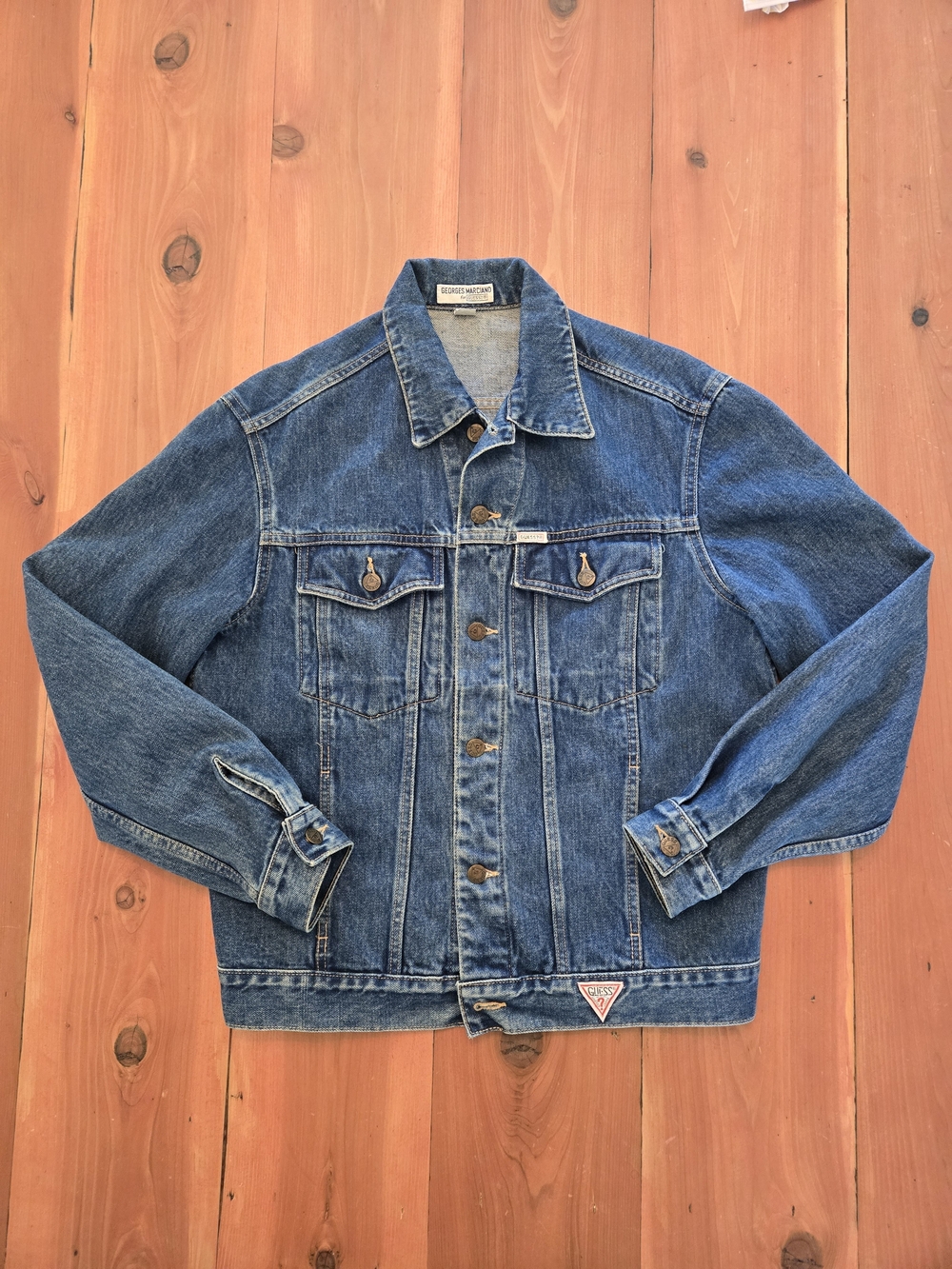 VINTAGE Guess Georges Marciano Denim Jacket Mens Medium Blue - Trucker Pockets